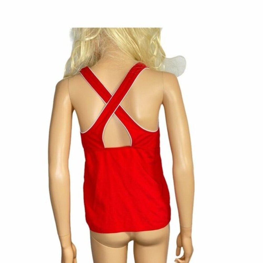 Lands End Womens Square Neck Tankini Swim Top 8L long Red - Picture 2 of 12